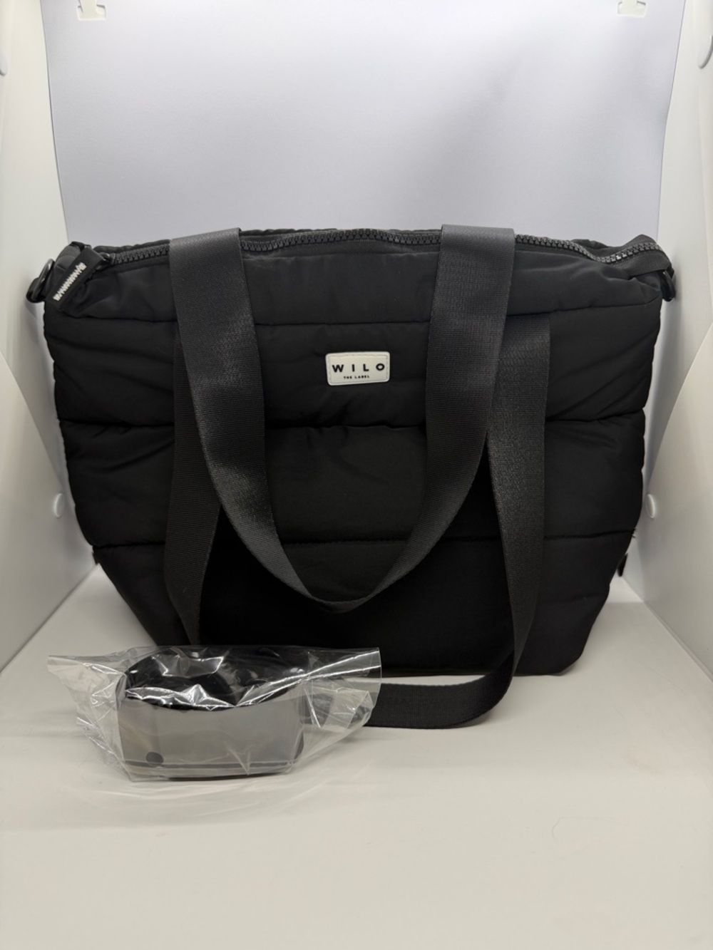 WILO Black Quilted Tote Bag with Dual Straps
